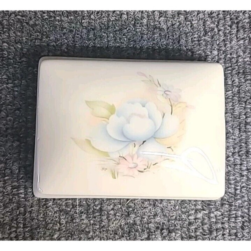 Vintage Marisa Italy Lidded Trinket Vanity Jewelry Box Blue Floral (MARISA)